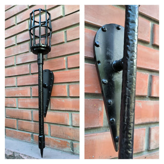 Large black wall sconce light, hand forged, sturdy light fixture