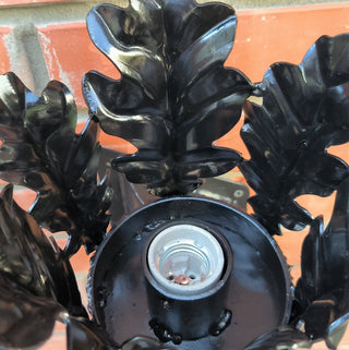 Hand Forged Oak Leaf Metal Wall Sconce - Black Iron Lighting