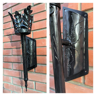 Hand Forged Oak Leaf Metal Wall Sconce - Black Iron Lighting