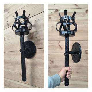 Metal wrought iron sconce, Torch wall lamp, Medieval style light fixture