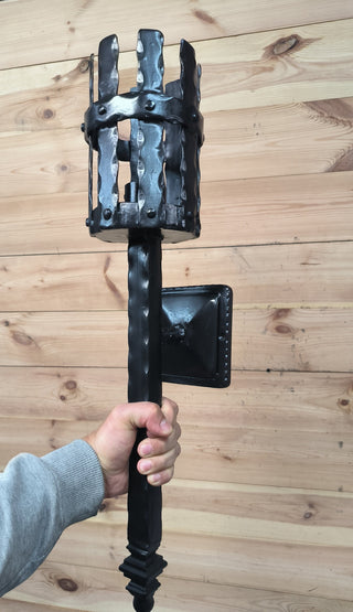 Hand Forged Viking Torch Wall Sconce - Black Metal Interior Light