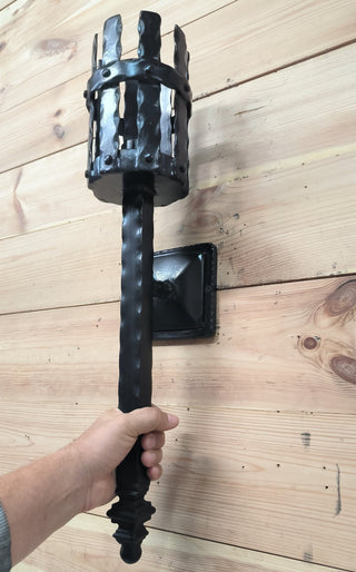 Hand Forged Viking Torch Wall Sconce - Black Metal Interior Light