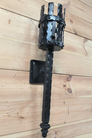Hand Forged Viking Torch Wall Sconce - Black Metal Interior Light