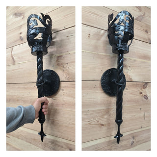Handmade Forged Black Steel Wall Sconce: Medieval Torch Light