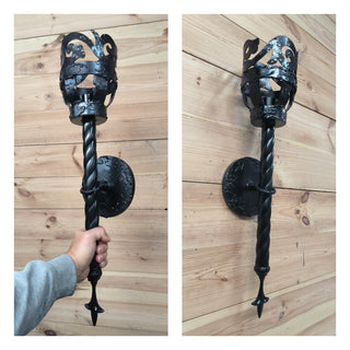 Handmade Forged Black Steel Wall Sconce: Medieval Torch Light