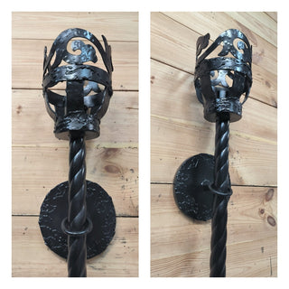 Handmade Forged Black Steel Wall Sconce: Medieval Torch Light