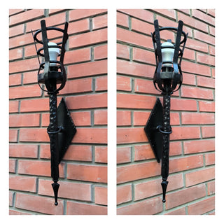 Handmade Forged Steel Wall Sconce: Medieval Torch Light