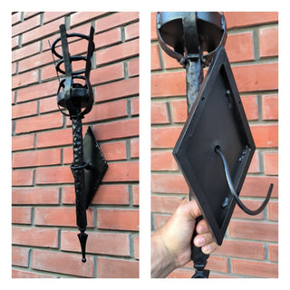 Handmade Forged Steel Wall Sconce: Medieval Torch Light