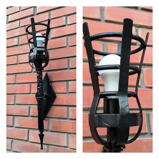 Handmade Forged Steel Wall Sconce: Medieval Torch Light