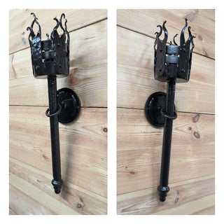 Hand Forged Viking Torch Light: Black Metal Wall Sconce