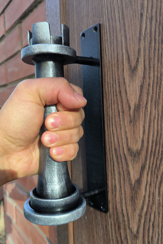 Hand Forged Metal Door Handle: Chess Rook Castle Decor