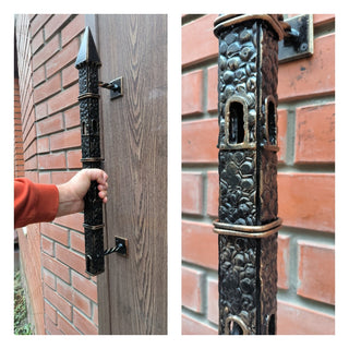 Forged iron door handle, Castle handle, Wrought iron handle, Hand forged handle, Metal handle, Barn door handle