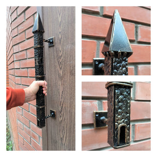 Forged iron door handle, Castle handle, Wrought iron handle, Hand forged handle, Metal handle, Barn door handle