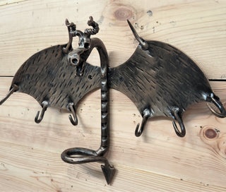 Hand Forged Dragon Coat Rack: Metal Key Holder with 6 Hooks