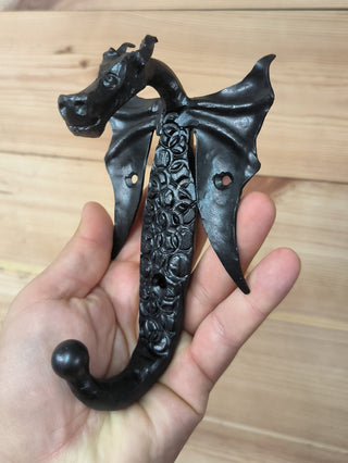 Forged Iron Dragon Hook: Handmade Metal Wall Hanger