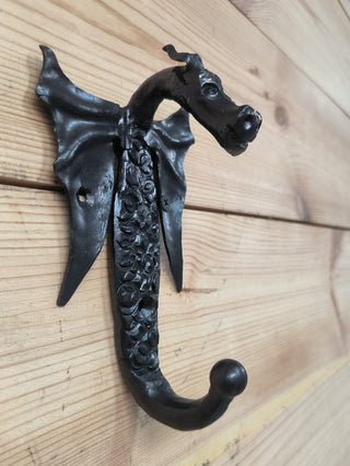 Forged Iron Dragon Hook: Handmade Metal Wall Hanger