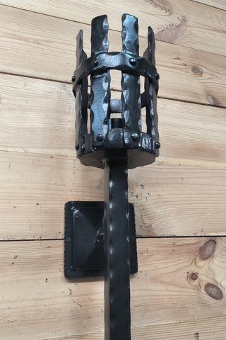 Hand Forged Viking Torch Wall Sconce - Black Metal Interior Light