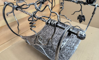 Hand Forged Wrought Iron Firewood Basket: Rose Accent Fireplace Storage