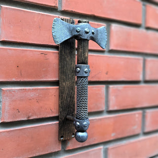 Forged Iron Axe Door Handle: Rustic Metal Gate/Barn Door Pull