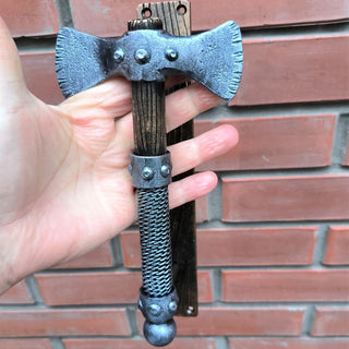 Forged Iron Axe Door Handle: Rustic Metal Gate/Barn Door Pull