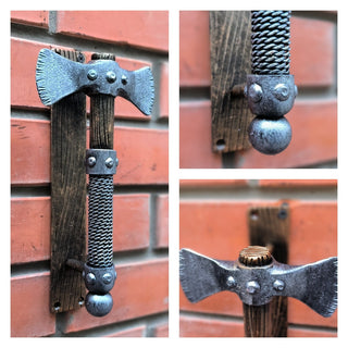 Forged Iron Axe Door Handle: Rustic Metal Gate/Barn Door Pull