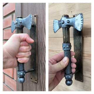 Forged Iron Axe Door Handle: Rustic Metal Gate/Barn Door Pull
