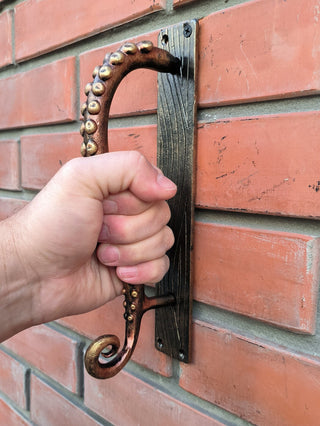 Octopus Tentacle Door Handle: Hand Forged Iron Nautical Style