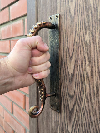 Octopus Tentacle Door Handle: Hand Forged Iron Nautical Style