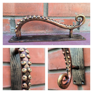 Octopus Tentacle Door Handle: Hand Forged Iron Nautical Style