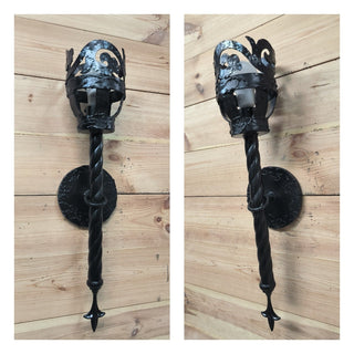 Handmade Forged Black Steel Wall Sconce: Medieval Torch Light