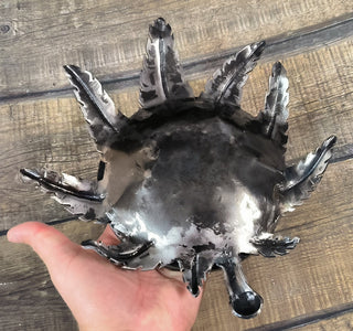Forged Iron Ashtray: Handmade Metal Hemp Leaf Sculpture