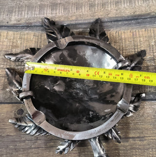 Forged Iron Ashtray: Handmade Metal Hemp Leaf Sculpture
