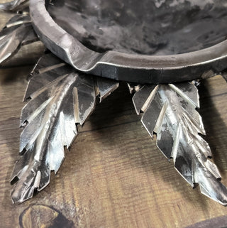 Forged Iron Ashtray: Handmade Metal Hemp Leaf Sculpture