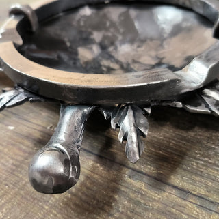 Forged Iron Ashtray: Handmade Metal Hemp Leaf Sculpture