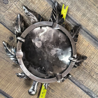Forged Iron Ashtray: Handmade Metal Hemp Leaf Sculpture
