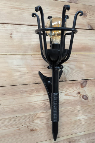 Hand Forged Black Metal Wall Sconce: Large Rustic Lighting