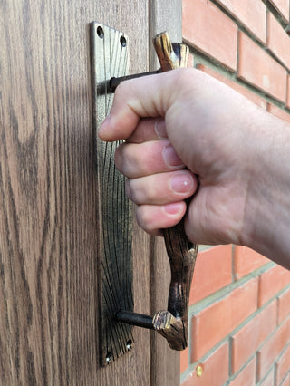 Hand Forged Iron Door Handle: Branch Design, Unique Barn Door Pull
