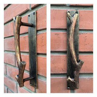 Hand Forged Iron Door Handle: Branch Design, Unique Barn Door Pull