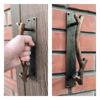 Hand Forged Iron Door Handle: Branch Design, Unique Barn Door Pull
