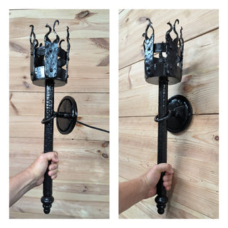 Hand Forged Viking Torch Light: Black Metal Wall Sconce
