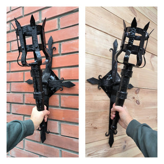 Metal wrought iron sconce, Torch wall lamp, Medieval style light fixture