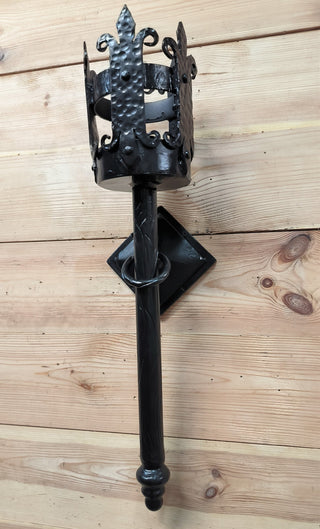 Hand Forged Viking Torch Wall Sconce: Black Metal Interior Light
