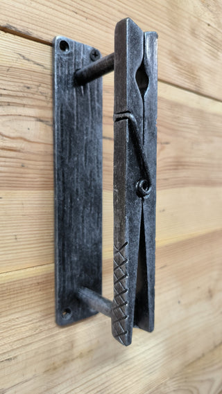 Clothespin Iron Door Handle: Unique Hand-Forged Barn Decor