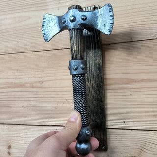 Forged Iron Axe Door Handle: Rustic Metal Gate/Barn Door Pull