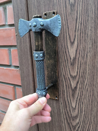 Forged Iron Axe Door Handle: Rustic Metal Gate/Barn Door Pull