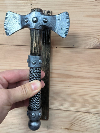 Forged Iron Axe Door Handle: Rustic Metal Gate/Barn Door Pull