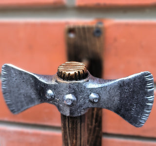 Forged Iron Axe Door Handle: Rustic Metal Gate/Barn Door Pull