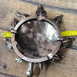 Forged Iron Ashtray: Handmade Metal Hemp Leaf Sculpture
