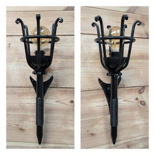Hand Forged Black Metal Wall Sconce: Large Rustic Lighting