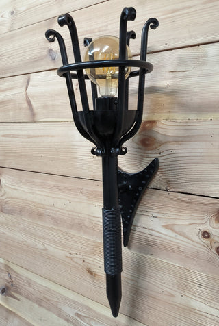 Hand Forged Black Metal Wall Sconce: Large Rustic Lighting